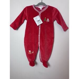 Kissy Kissy Red Embroidered Santa Footie Christmas Velour 3-6 Months NWT Unisex